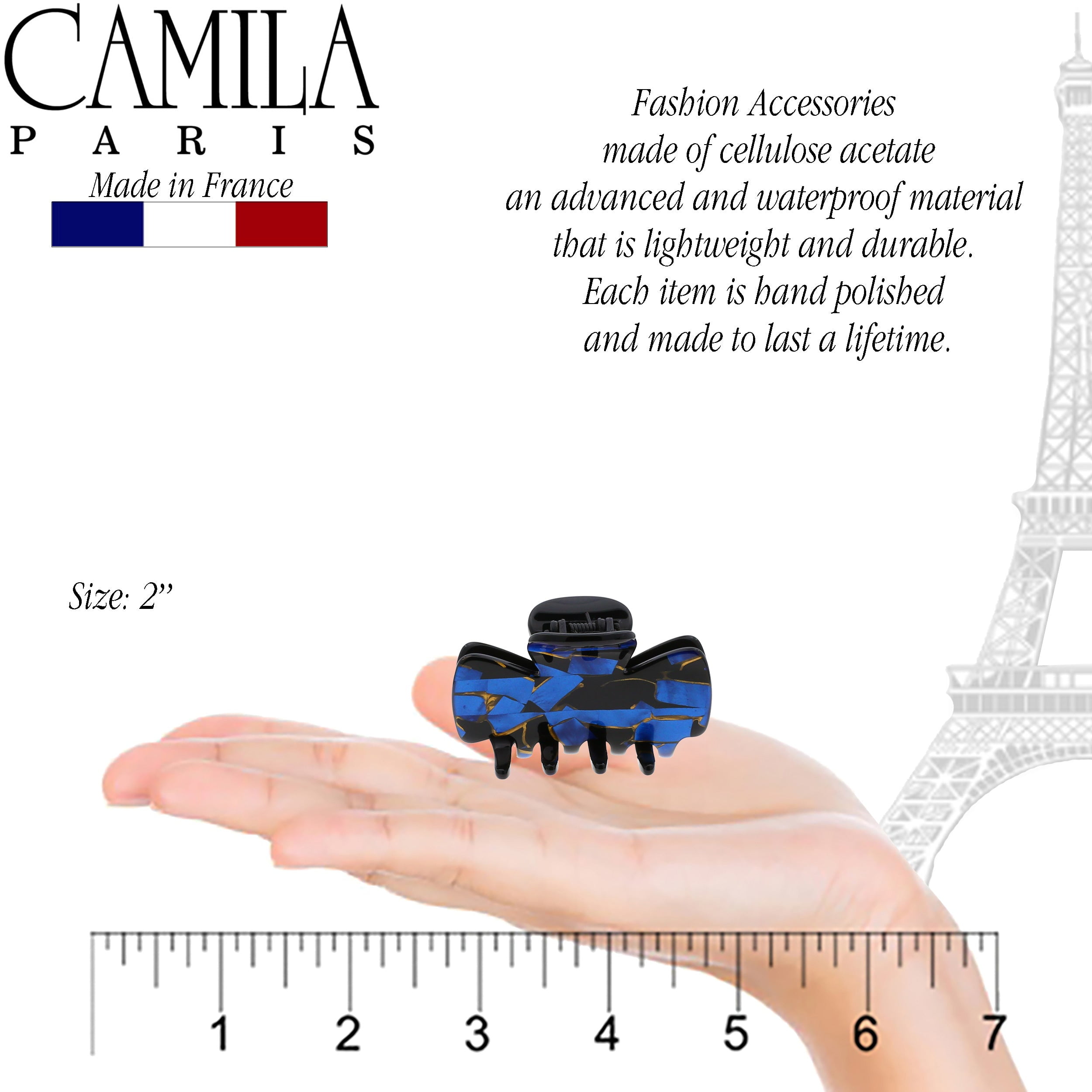 Camila Paris CP3008 French Hair Clip for Women, Small Handmade, Black and Gold, Girls Hair Claw Clips Jaw Fashion Durable Styling Hair Accessories for Women, Strong Hold No Slip Grip, Made in France