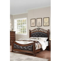 Traditional Dark Cherry Eastern King Size Bed Having Tufted Faux Leather Headboard and Footboard
