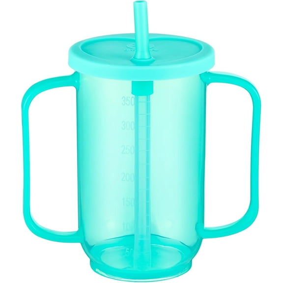 ABPETE Adult Sippy Cups for Elderly 12 oz Straw Sippy Cups with 2 Handles No Spill for Adults Spill Proof Dysphagia Cup for Disabled Patients(Turquoise)