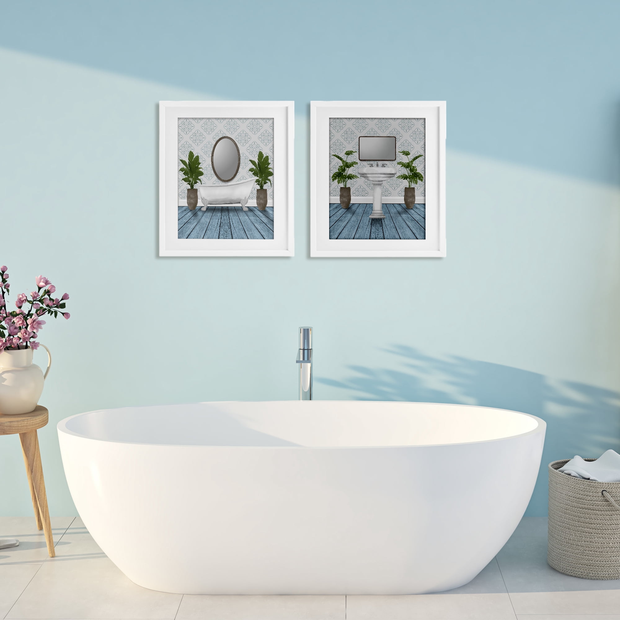 Stupell Industries Bathroom's Restful Wash 2 Piece White Framed Print Under Glass Set, design by Marcus Prime