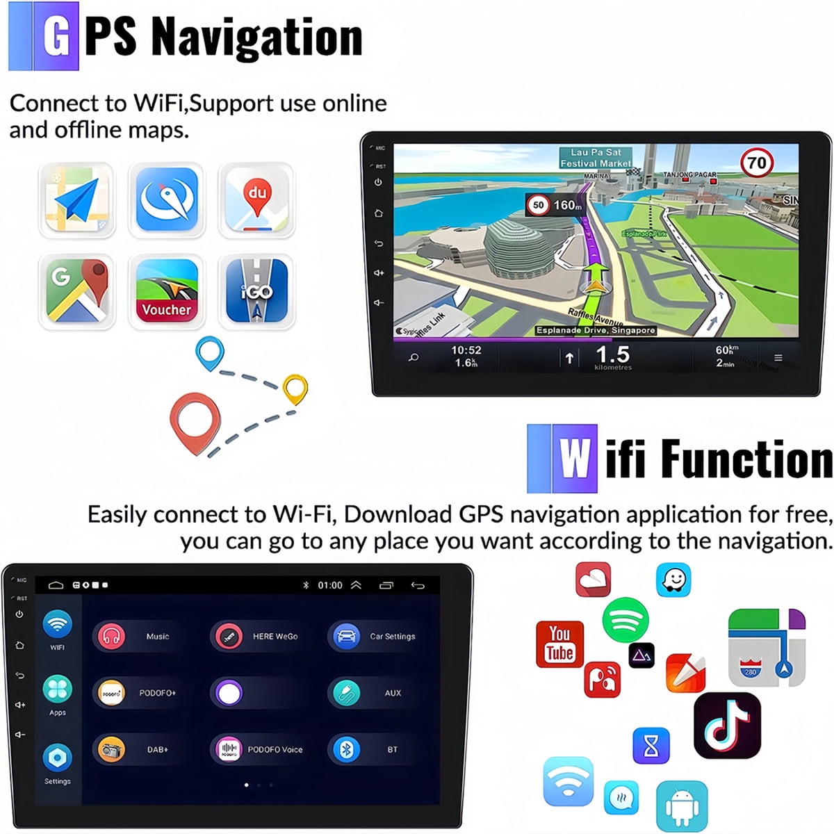 Guwzn Car Stereo Radio for Hyundai Sonata 2015-2017 9" Touchscreen 2+32G Vehicle GPS Navigation Wireless CarPlay Android Auto