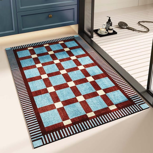 Roiihwy Bath Mats for Bathroom, Striped Checkered Bathroom Rugs Soft Super Absorbent Non Slip for Tub, Door, Shower Room, Bedroom