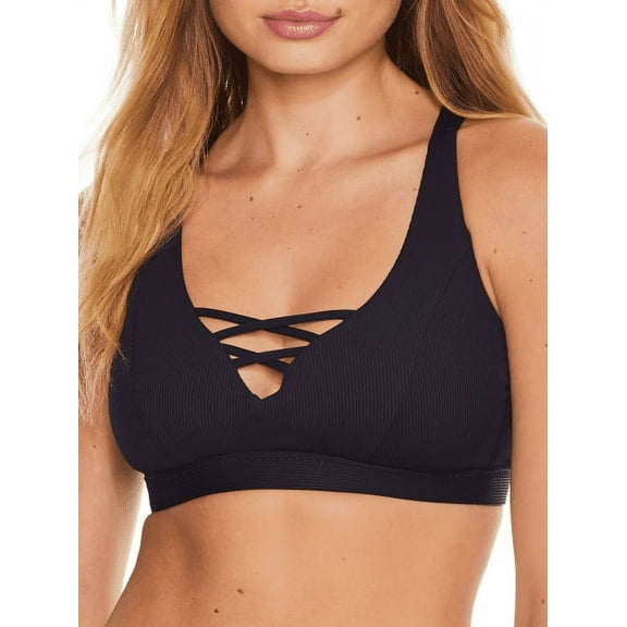 Becca by Rebecca Virtue BLACK Fine Line Bikini Swim Top, US Small(32-34)F