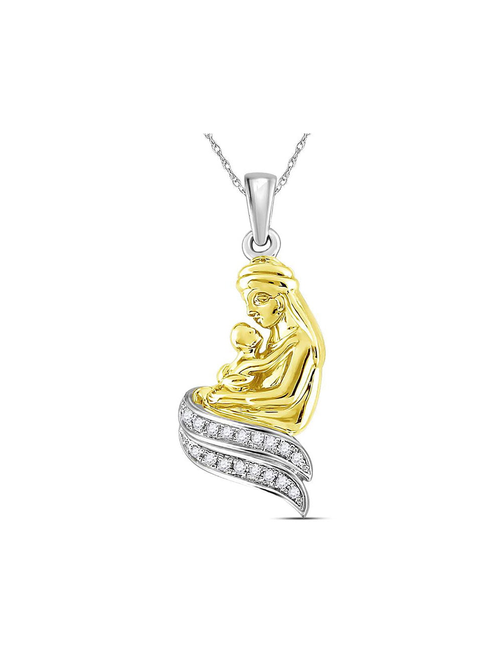 Jewels By Lux Sterling Silver Yellow Tone Sterling Silver Womens Round Diamond Mom Child Oval Pendant 1/8 Cttw