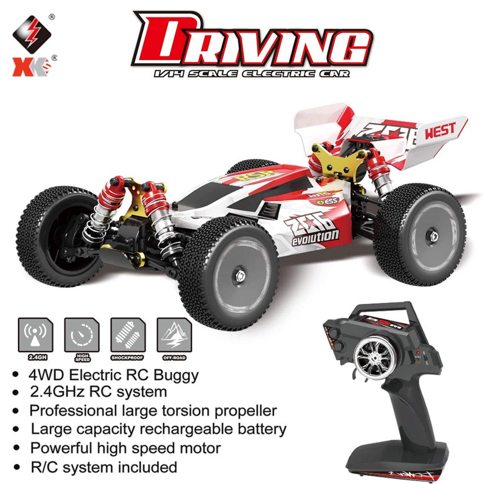 WLtoys 144001 RC Car, 4WD 2.4GHz 60km/h High Speed Remote Control Car Off-Road RC Trucks, 1:14 Scale RC Buggy with RTR Aluminum Alloy Chassis 550 Motor