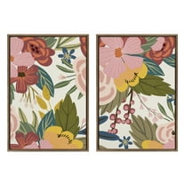 Kate and Laurel Sylvie Softly 1 and 2 Framed Canvas Wall Art Set by Mia Charro, 2 Piece 23x33 Gold, Modern Colorful Flower Illustration Art for Wall
