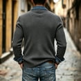 thumbnail image 3 of MexChoioe Mens Fall Casual Knit Cardigan Lapel Collar Denim Spliced Open Front Design Loose Cut Daily Coat for Mens, 3 of 6