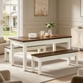 thumbnail image 3 of Fnova 3 Pieces Dining Table Set for 4-6 with 2 Benches, 55" Farmhouse Wood Kitchen Table and Space Saving Tuck Under Benches for Kitchen Dining Room, 3 of 18