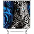 thumbnail image 3 of 4PCS Blue Rose and Leopard Shower Curtain Set with Non-Slip Rugs, Toilet Lid Cover and Bath Mat, Animal Shower Curtain with 12 Hooks, Durable Waterproof Bathroom Decor Set, 3 of 3