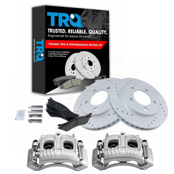 TRQ Front Performance Brake Pad & Rotor Kit Brake Caliper Brake Pads Brake Rotors Set Ceramic Premium G-Coated Fits Select 1997-2002 Ford Expedition 1998-2002 Lincoln Navigator