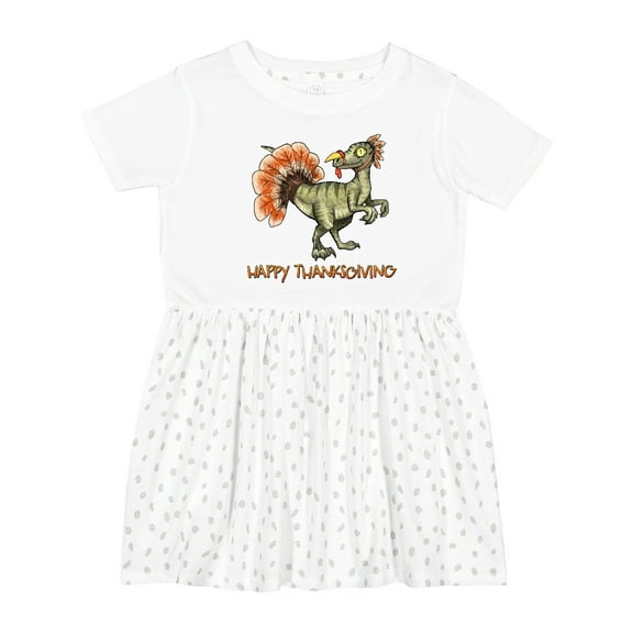 Inktastic Happy Thanksgiving Dinosaur Girls Toddler Dress