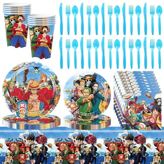 81 Pcs One Piece Party Tableware, One Piece Birthday Party Supplies, Paper Plates, Napkins, Cups, Knives, Spoons and Forks,One Piece Themed Birthday Party Supplies Decorations