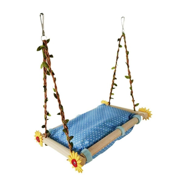Jaula para pájaros Yinane hamaca colgante juguete de madera azul 23 cm x 17 cm x 26 cm