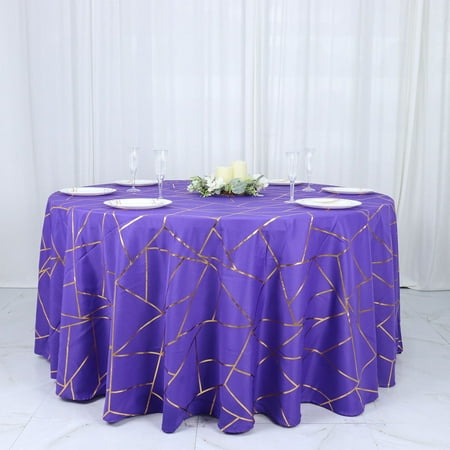 

Efavormart 120 Purple Round Polyester Tablecloth With Gold Foil Geometric Pattern