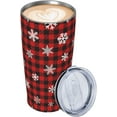 thumbnail image 2 of 20oz Red Black Buffalo Plaid Christmas Tumbler, Gingham White Snowflakes Stainless Steel Travel Coffee Mug with Lid Straw, Xmas Checkered Double Wall Vacuum Insulated Cup for Hot Cold Drinks, 2 of 6