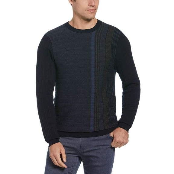 Perry Ellis Big & Tall Placed Vertical Stripe Textured Crewneck Sweater, Dark Sapphire, Size 2XLT