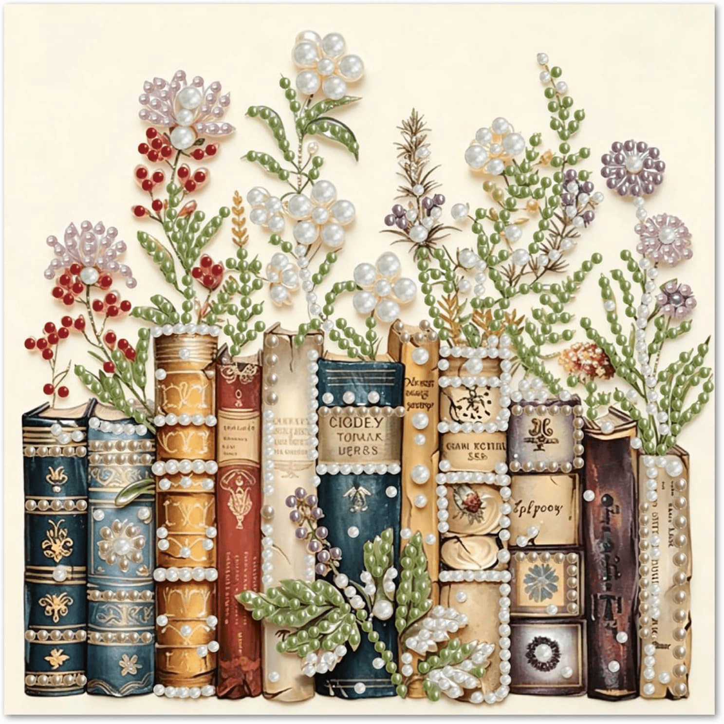 Books Flower Pearl Diamond Art Kits for Adults 5D DIY Diamond Painting Kits for Beginners Special Shape Pearls Gem Art Crafts for Home Wall Decor 12X12in