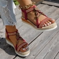 thumbnail image 3 of Women's Elastic Slingback Platform Sandals Lightweight Non Slip Wedge Beach Shoes Comfortable Heeled Slide with Back Strap Red Size 6.5, 3 of 5