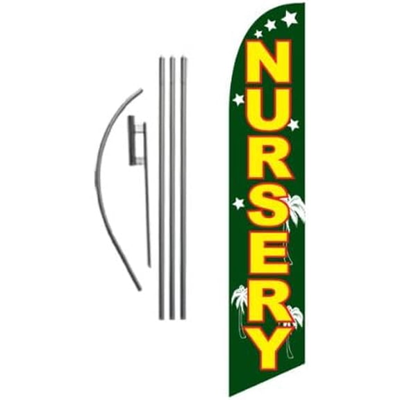 Nursery Advertising Feather Banner Swooper Flag Sign with Flag Pole Kit and Ground Stake