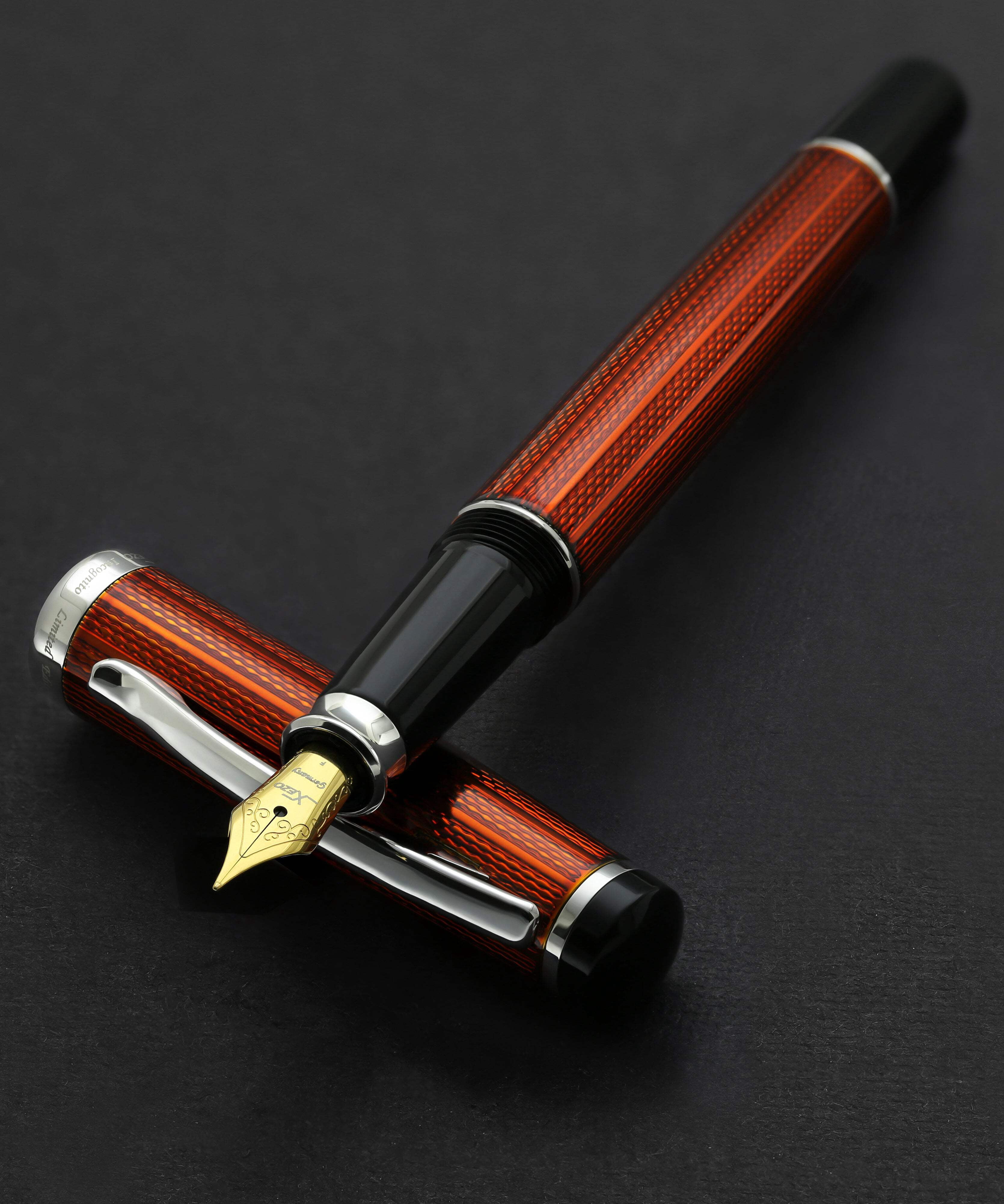 Xezo Xezo Incognito™ Diamond-Cut Lacquered Brass Fountain Pen (Fine Nib) - Sunstone Orange