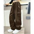 thumbnail image 2 of Alvivi Girl's Casual Cargo Jogger Pants Athletic Hiking Sports Sweatpants Loose Street Hip Hop Dance Trousers Brown 8, 2 of 7