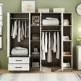 thumbnail image 3 of 4-Door Closet Organizer Wardrobe with Shelves, Drawers, and Full-Length Mirror, Natural, 3 of 16