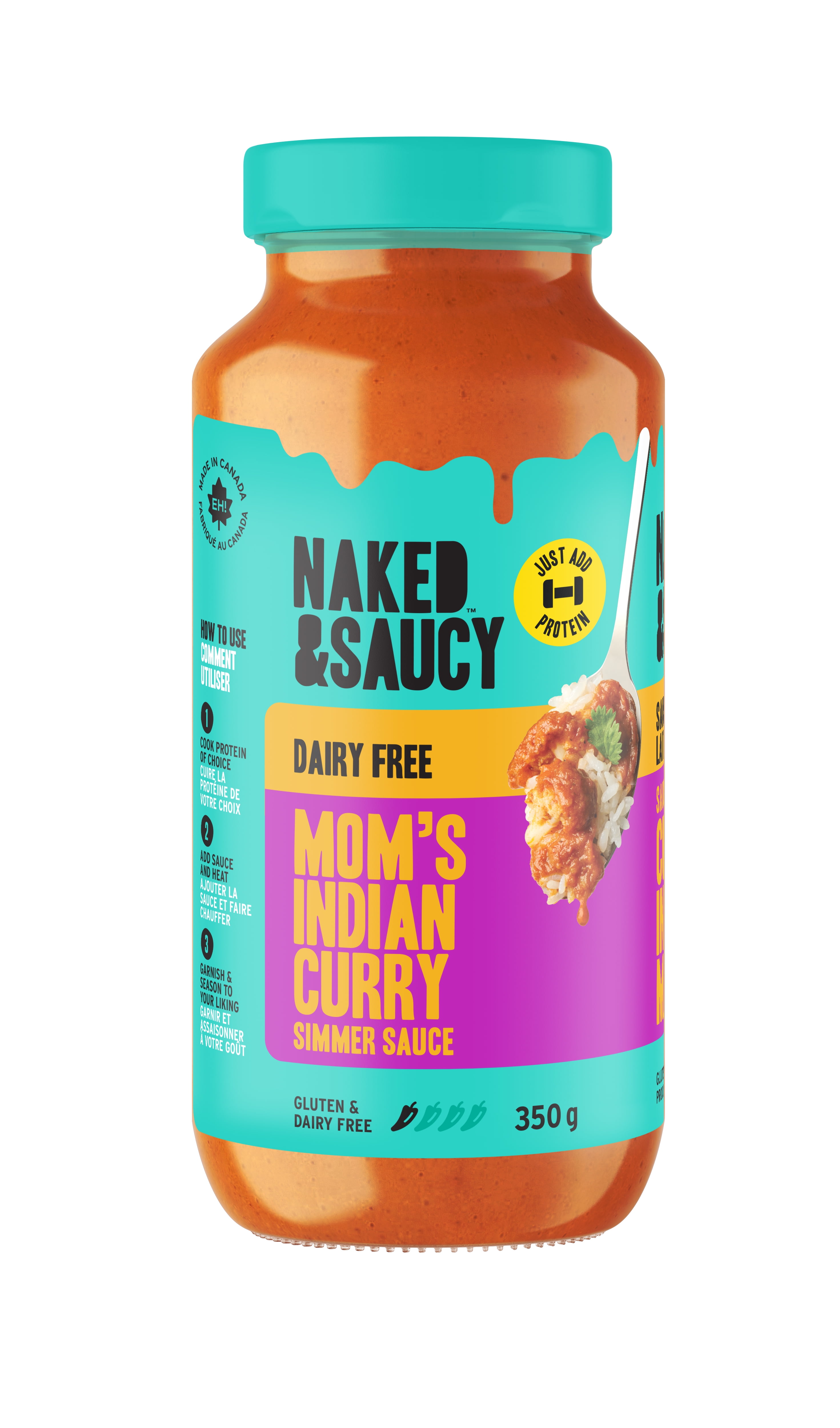 Naked & Saucy Mom's Indian Curry, Dairy-Free, Just-Add-Protein Sauce, 350g