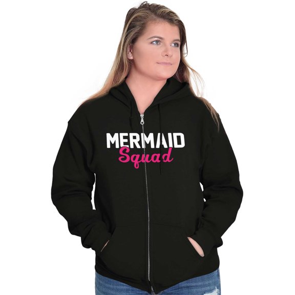 Mermaid Squad Bachelorette Birthday Womens Plus Size Graphic Zipper Hoodie Brisco Brands 2X
