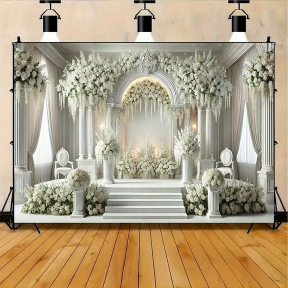 Elegant White Floral Arch Party Backdrop White Lush Flowers Aesthetic Floral Wedding Photography Background Arch Door Banner Wedding Bridal Party Photo Booth Props