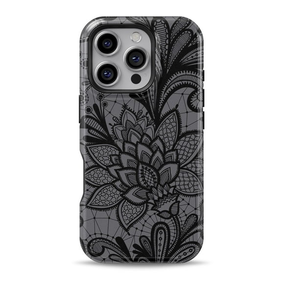 DesignSkinz Scratch-Resistant Hard Slim Case Compatible with iPhone 16 (Compatible with MagSafe) - Black and White Geometric Floral
