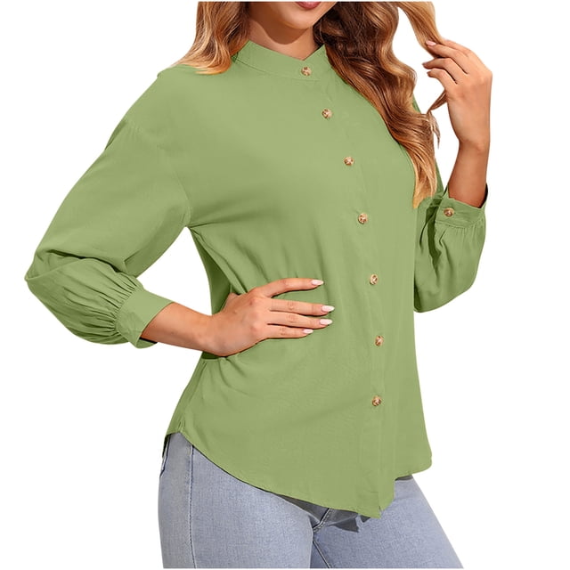 Yuyuzo Womens Shirts Long Sleeve Button down V Neck Solid Color Basic Fall Going out Tops for Women Blouse