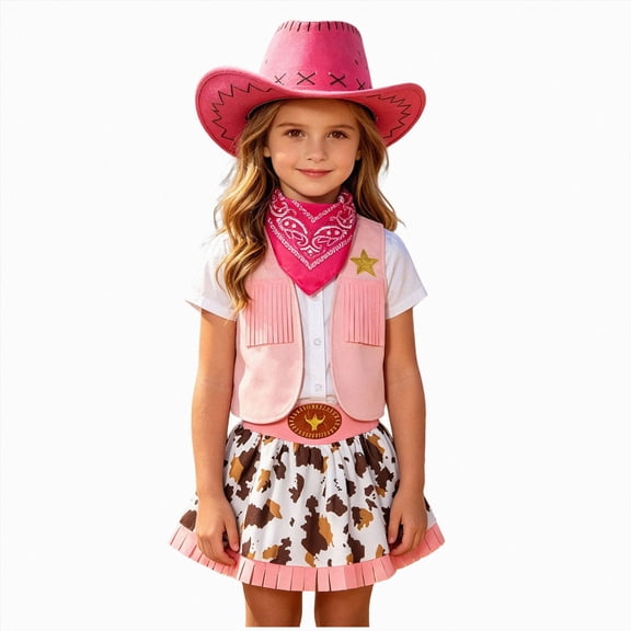 mgoYE Cowgirl Outfit for Girls Toddler Western Outfit with Hat and Bandanna Set(Pink,2-3 Years)