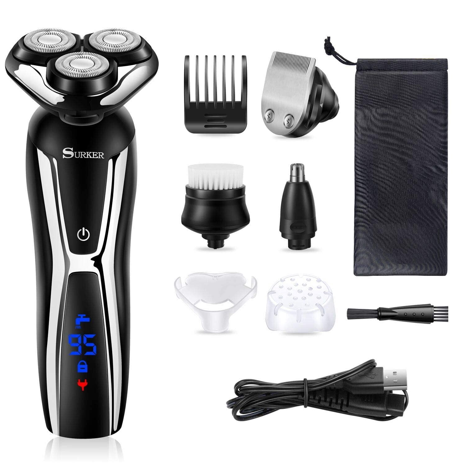 Hatteker Electric Shaver for Men 4 in 1 Nose Hair Face Trimmer Rotary Razor Trimmer for Men Cordless Rechargeable Beard USB Groomer Waterproof Wet Dry
