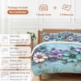thumbnail image 6 of 3 Piece Spring Purple Flowers Duvet Cover Set Queen Size,Microfiber Comforter/Quilt Cover with Corner Ties and 2 Pillowcases,Floral Mottled Teal Wall Retro All Season Soft Bedding with Zipper Closure, 6 of 8