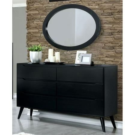 Furniture Of America Belkor Mid Century Dresser And Oval Mirror