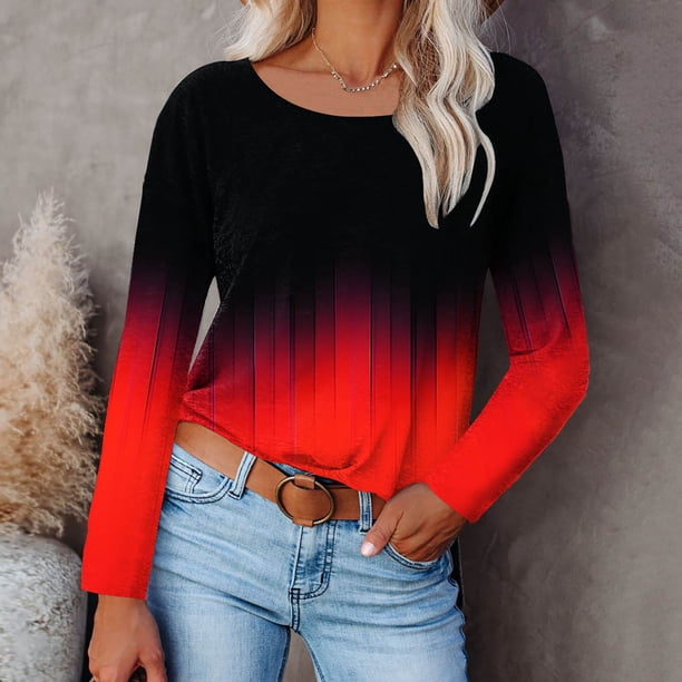 Pntutb Moda Mujer Cuello Redondo Manga Larga Estampado Casual Camiseta Blusa Pntutb Pntutb-1710
