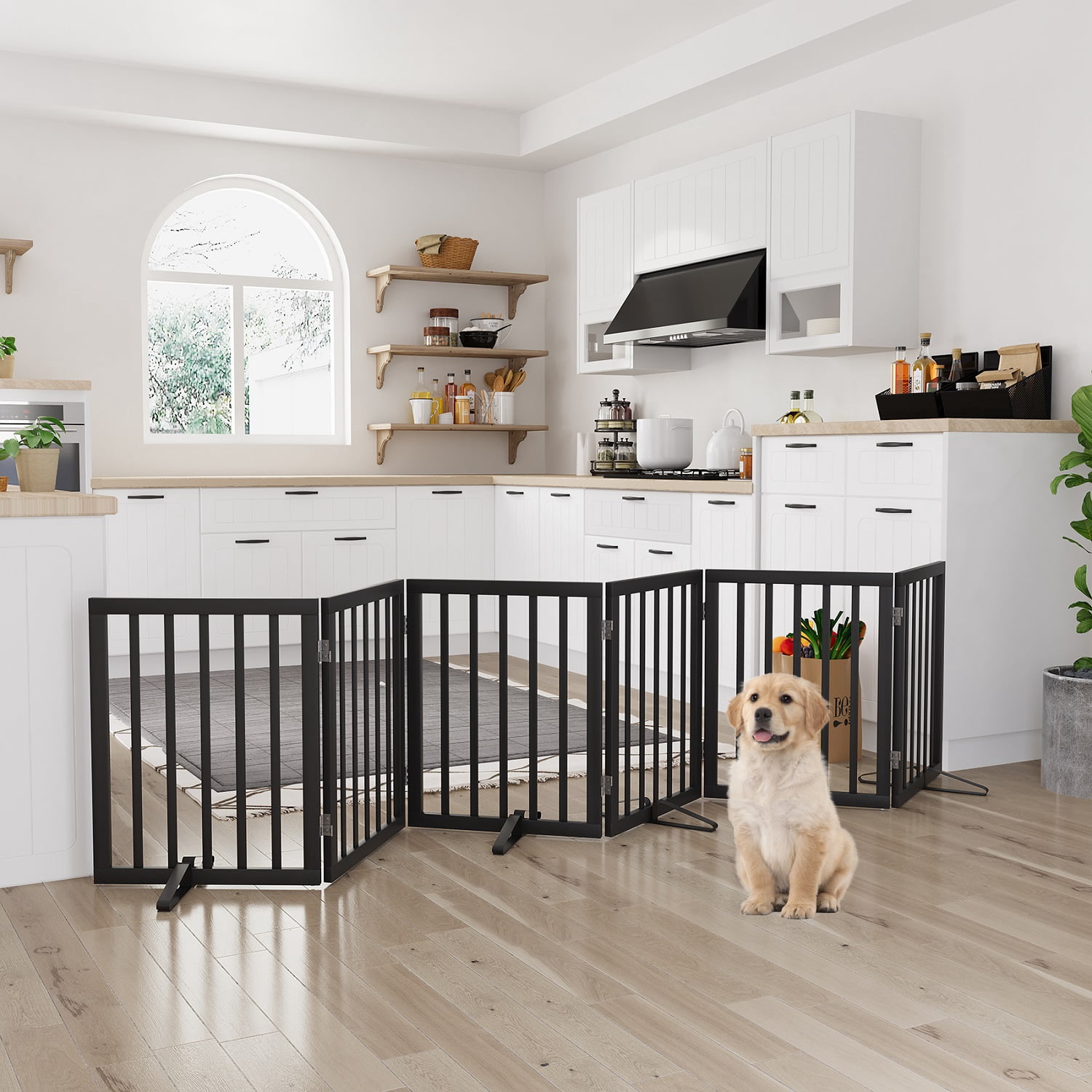Algherohein Dog Gate for Inside,Bamboo Freestanding Pet Gate for Doorways,Indoor, 24" Black