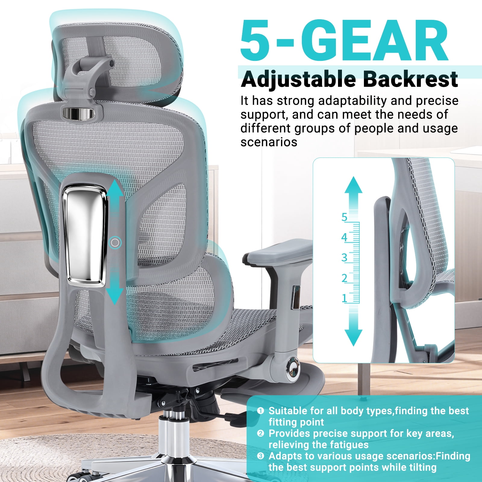 400lbs Ergonomic Office chair with Footrest, High-Back Mesh Desk chair with Adjustable Lumbar Support & Headrest & Armrest, Comfy Computer Gaming chair with Heavy Duty Base for Work, Home & Gaming