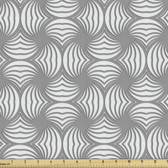 Abstract Upholstery Fabric by the Yard, Repeating Geometric Pattern Twisted Circle Stripes Contemporary Art Design, Decorative Fabric for DIY and Home Accents, Taupe Grey White by Ambesonne
