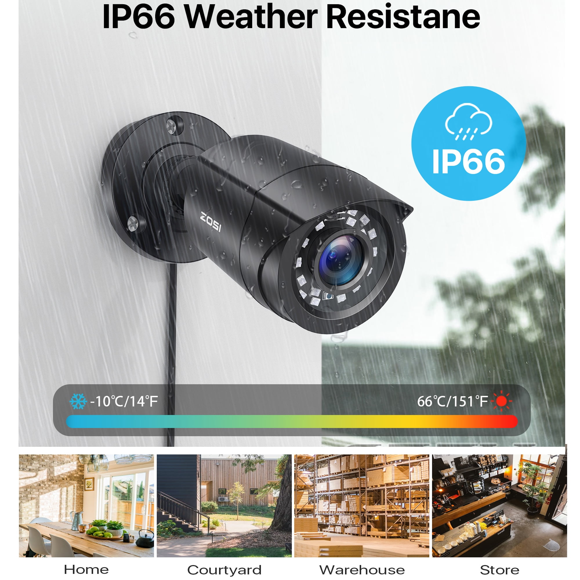 5MP Lite Security Camera System, ZOSI H.265+ 8CH DVR, 4pcs CCTV 1080P Security Camera Indoor Outdoor Use, IP66 Weatherproof 80ft Night Vision 1TB Hard Drive for 24/7 Recording