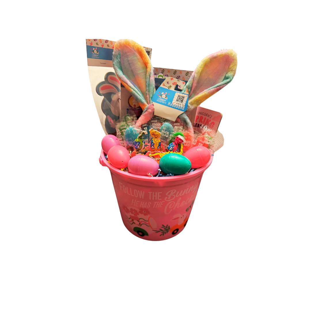 Pink Easter Basket Prefilled Custom 44 Pieces, Candy Treats Toys Activity Books, All Youth
