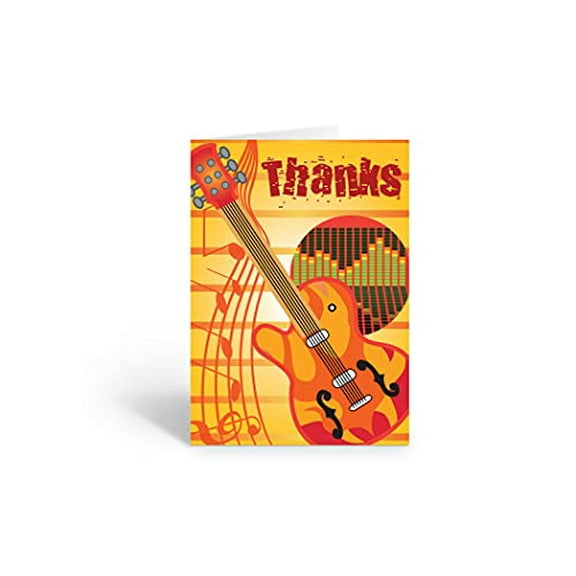 Guitar Theme Thank You Note Card - 10 Boxed Cards & Envelopes - Music Note Cards