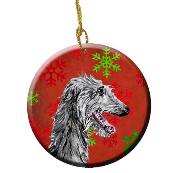 Scottish Deerhound Red Snowflakes Holiday Ceramic Ornament