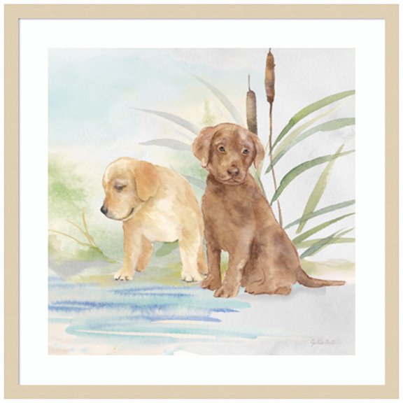 Amanti Art Woodland Dogs II Wood Framed Wall Art Print