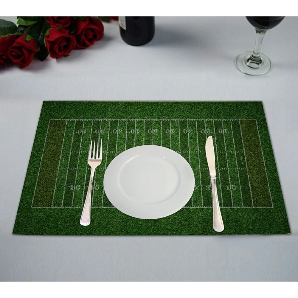 ECZJNT Green grass American football field white lines marking pitch Placemat Table Mat Cup Mat