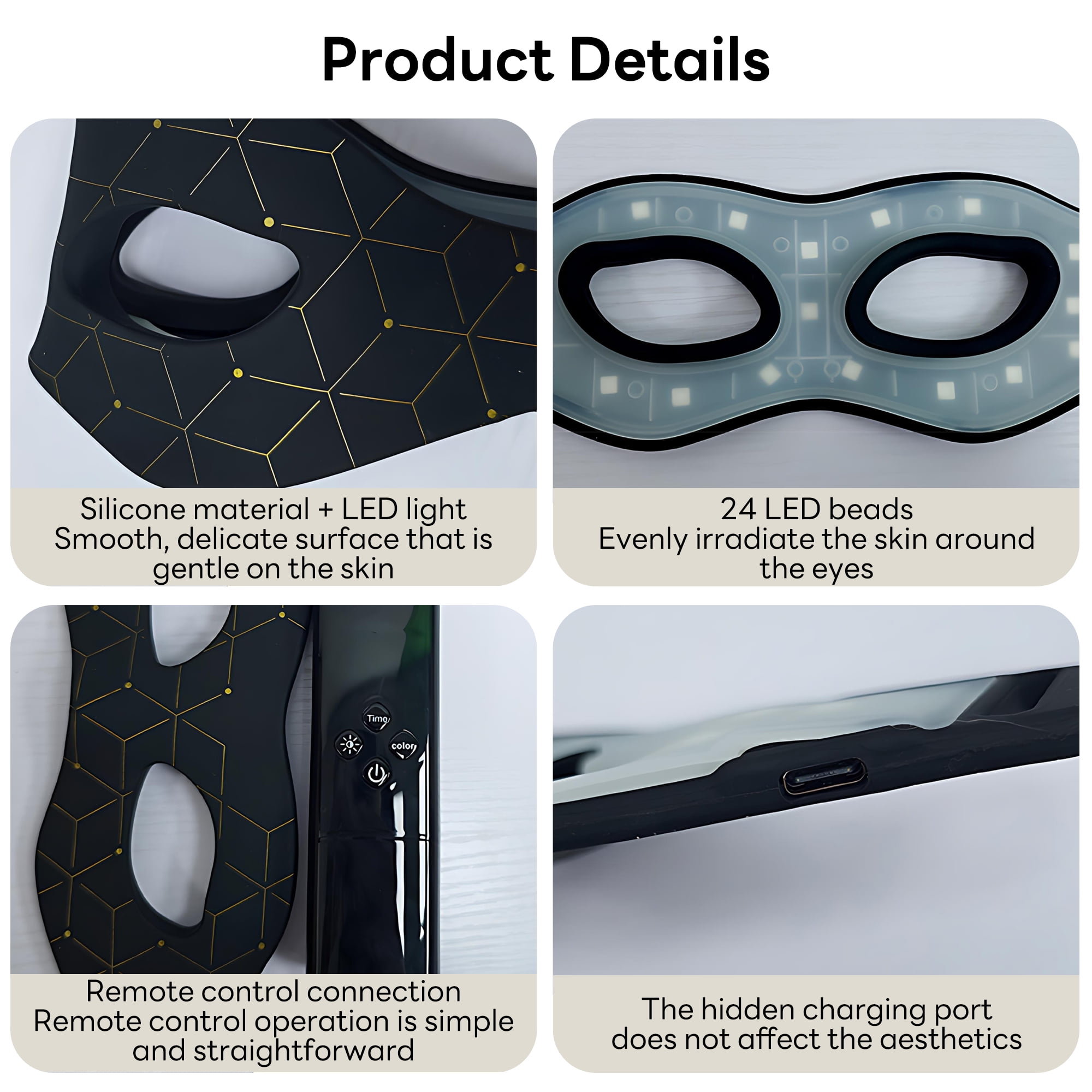 INSMART 7-Color LED Eye Mask with 24 LEDs – Rechargeable Light Care Device for Eye Area Relaxation, 5 Brightness Levels, 60-Min Timer