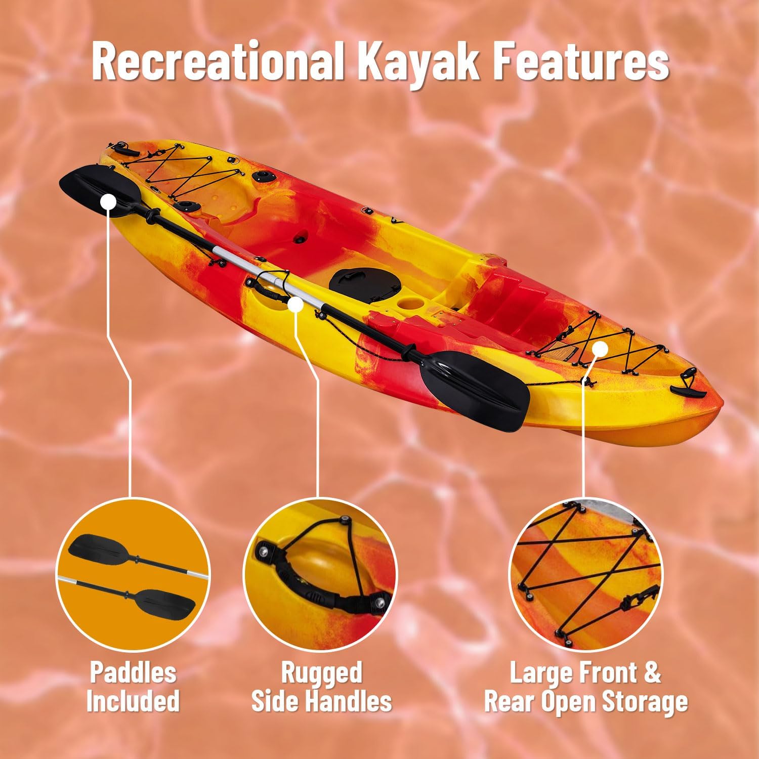 Towallmark Fishing Kayak, 9.4FT Hard Shell Kayak, Sit on Top Kayak for Adults with Paddle, Capacity of 308LBS, Hard Shell Recreational Ocean Kayak Boat