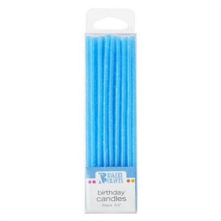 24 Blue Slim Glitter Candles 1ct