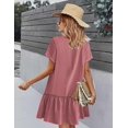 thumbnail image 4 of Zeagoo Summer Dresses for Women Button Down Cotton Linen Dress A Line Swing Sundress Short Sleeve Ruffle Hem Dress, 4 of 6