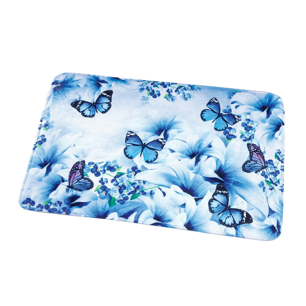 Blue Butterfly Garden Soft Cushion Bath Rug with NonSlip Backing
